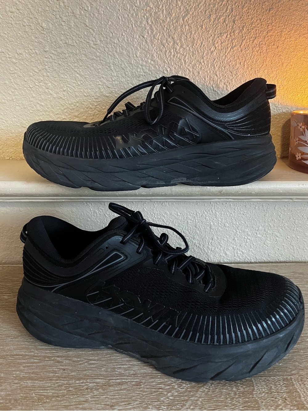 Hoka One One Mens Bondi 7 WIDE Black Running Shoes Size 10.2 E